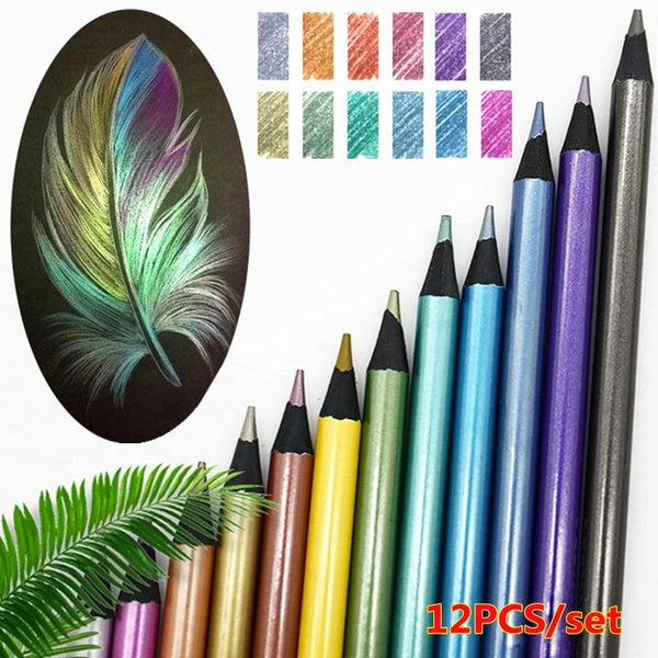12 Colors Metallic Pencil Colored Drawing Pencil Sketching Pencil Painting Colored Pencils Art Supplies
