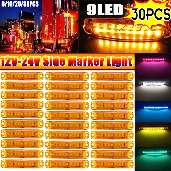 30PCS 20PCS 10PCS 6PCS 12V-24V Étanche 9LED Side Marker Light Lampe Indicateur Barre Lumineuse Pour Camion Remorque Bus Bateau Rv Camions - Jaune - R