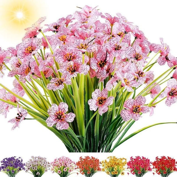 1-6 Bundles Artificial Flowers Plum Blossom Outdoor Fake Boxwood Plants Shrubs Flowers for Decoration UV Resistant No Fade Faux Plastic Plants Garden