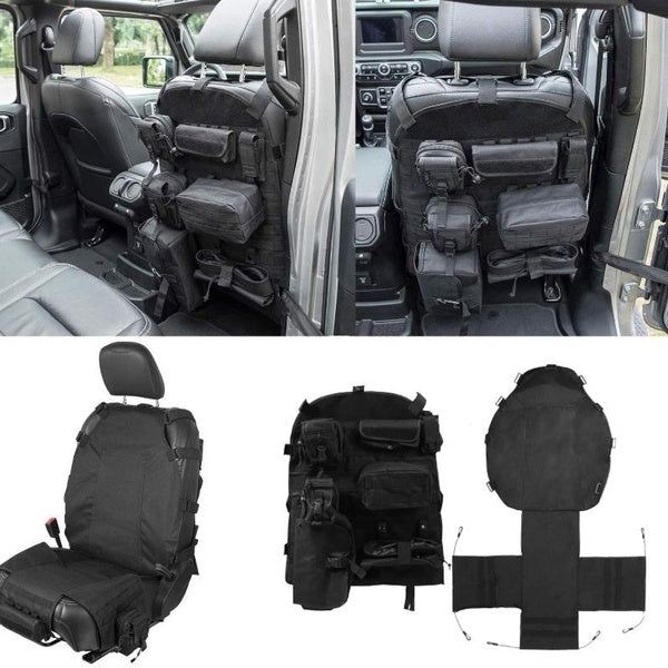 Car Front Seat Back Organizer Storage Bag Multi Pocket Seat Cover Cargo Hanger Bag Pouch Polyester for Jeep Wrangler JK JL Black