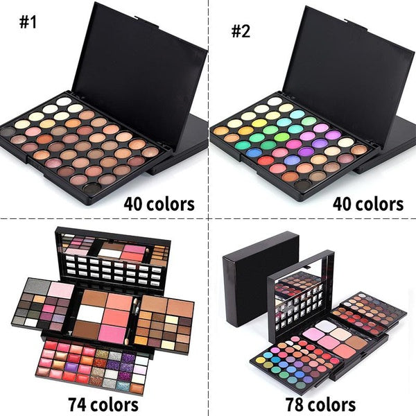 40-74-78 Colors Glitter Eyeshadow Palette Matte Waterproof Long Lasting Pressed Powder Make Up Cosmetics with Brush Kit Fashion Women MakeUp Tools