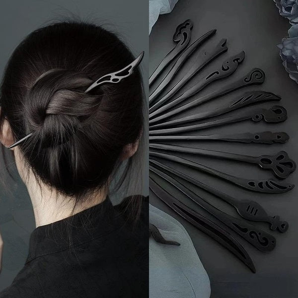 AISHG Traditional Wooden Hair Sticks Black Hairpin Vintage Ethnic Jewelry for Women Hair Accessories Chopstick Shaped Hair Clips Matron Inn