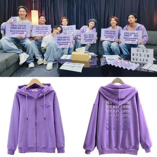 Kpop 防弾少年団 Bangtang Boys Yet to Come in BUSAN Hoodie Zip Cotton Coat K-pop Concert Pure Cotten Purple Sweatshirt for Army Fans Jungkook Jimin Taehyun