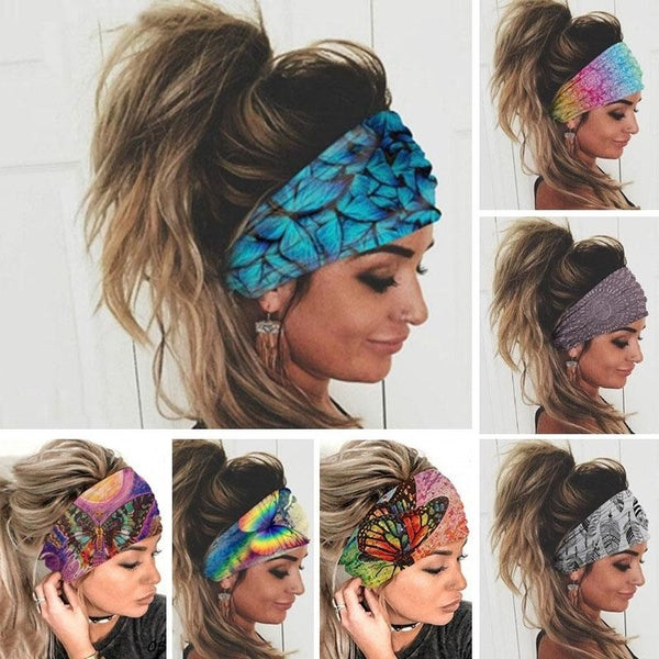 Wide Turban Sports Headband Elastic Headwear Hair Wrap FOR Gym Yoga