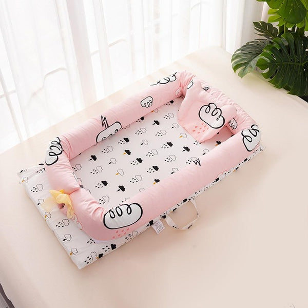 Portable Bed Bumper Cartoon Print Baby Nest Travel Bed Nest Crib Cotton Infant Crib Cradle Children