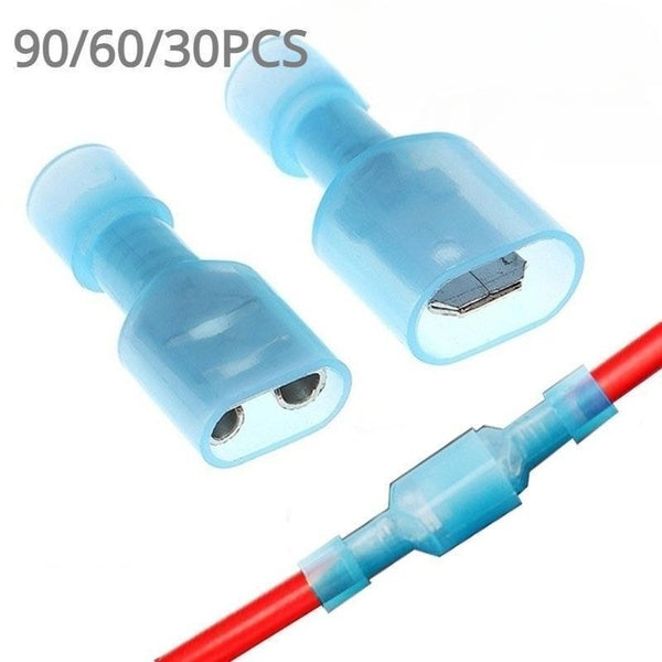 90-60-30pcs Spade Crimp Connectors Nylon Fully Insulated Electrical Wire Cable Crimp Terminals Kit Set