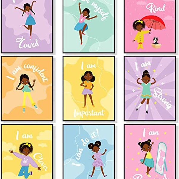 9 pieces inspirational black girl wall decoration girl room decoration African girl inspiration introduction poster frameless black girl art print su