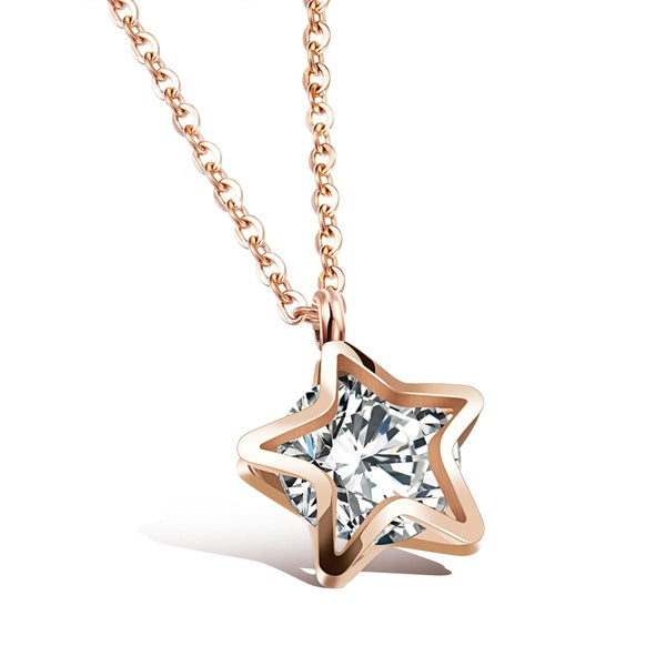 Creative Youth Star Inlaid Synthetic Zircon Stainless Steel Neckchain