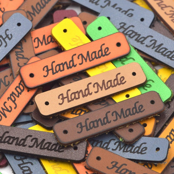 30pcs Assorted Colorful Handmade Motif Artificial Leather Label Tags for Handmade Items 45x10mm