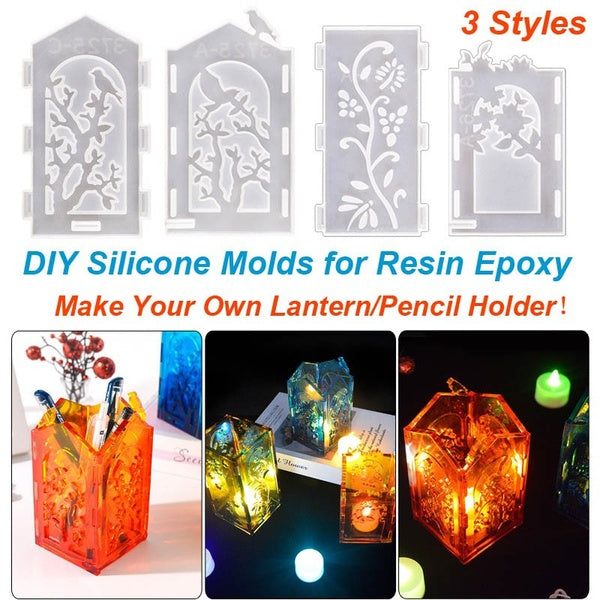 DIY Silicone Molds for Resin Epoxy Reusable Crystal Screen Lantern Pencil Holder Casting Molds Home Table Decorations(Only Molds)