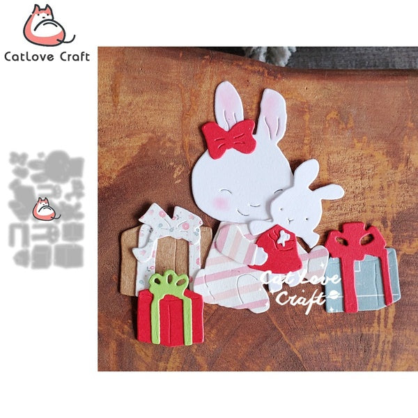 Catlove Winter Rabbit Gift Metal Cutting Dies Scrapbooking Stencil Die Cuts Card Making DIY Craft Embossing New Dies For 2022