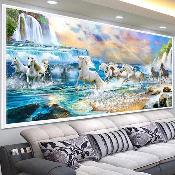 5D Diamond Paintings White Horse Full Diamond Art Embroidery Gifts Large Living Room Office DIY Home Decor Diamond Cross Stitch Kits