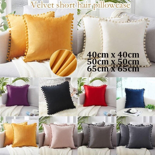 Pure Color Velvet Soft Throw Pillow Sofa Cushion Cover Sofa Short Plush Pompom Cushion Cover 40cm x 40cm,50cm x 50cm,65cm x 65cm