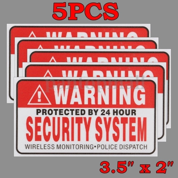 New Hot 5 Pack Protected By 24 Hour WARNING Security System Stickers Safety Signs Decal