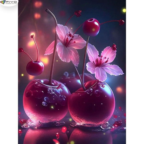 FIYO Cherry DIY 5D Diamond Painting Full Drill with Number Kits Home and Kitchen Fashion Mosaic Diamond Painting Canvas Wall Decoration Gift Crafts f