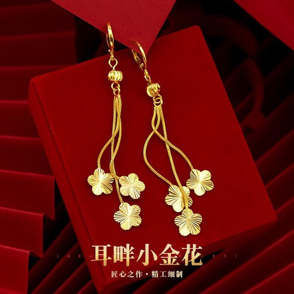 Boucles d'oreilles pendantes en or authentique 18k femmes simple fleur de prunier conception fleur gland boucles d'oreilles bijoux exquis 2023 femmes