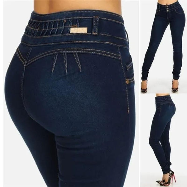 Fashionable High Waisted Denim Leggings for Women's Dark Blue Buttocks Up Denim Tight Denim Pants, New Casual and Fashionable Slim Fitting Elastic Mi