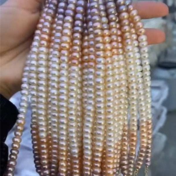 Charmant fait à la main 7-8mm multicolore véritable demi-roue naturelle bracelet de perles d'aquaculture d'eau douce 18cm + 4cm chaîne étendue