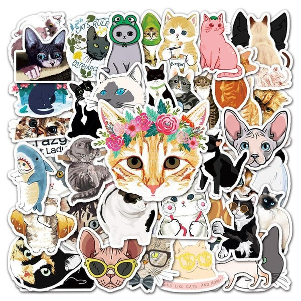 10-50pcs Super Cute Cartoon Cat Sticker Pet Cat Graffiti Stickers Removable Trolley Case Stickers Notebook Stickers Refrigerator Stickers Car Sticker
