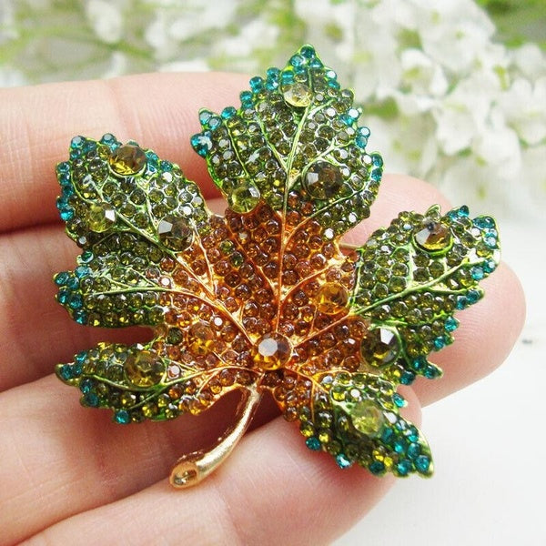Charming Maple Leaf Rhinestone Crystal Pendant Woman's Brooch Pin Corsage Gifts