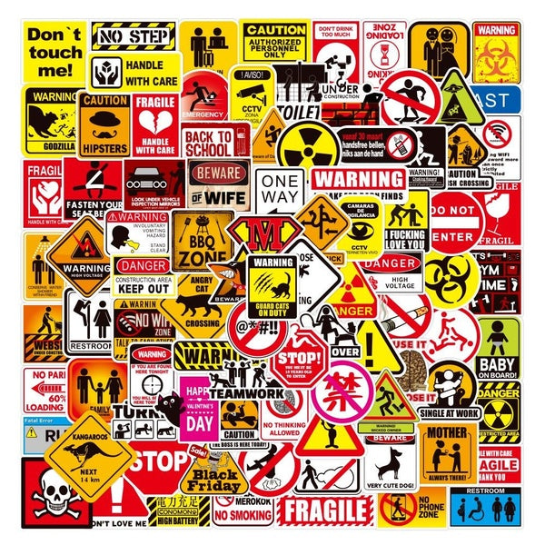 10-50-100pcs Cartoon Warning Stickers Danger Banning Graffiti Stickers for DIY Luggage Laptop Skateboard Motorcycle Stickers