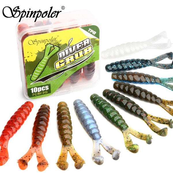 Spinpoler New Diver Twin Tail Grub 7cm 3g Salted Finesse Bait Soft Plastics Leurres de pêche pour Ned Rig, Jig et Buzzbait Trailer