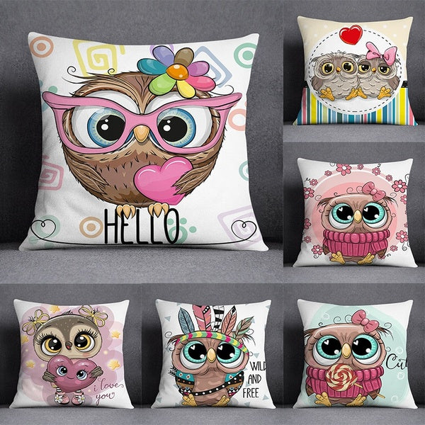 Cartoon owl series home decoration pillowcase square pillowcase home office decoration (45cm * 45cm)