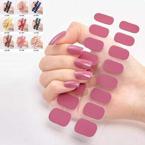 16Tips Gel Nail Sticker Film Nail Art Sticker Glitter Gel Full Nail Wraps Waterproof Strips Solid Color DIY Manicure