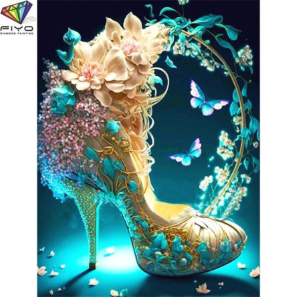FIYO Shoes and Butterflies DIY 5D Diamond Painting Full Drill with Number Kits Home and Kitchen Fashion Mosaic Diamond Painting Canvas Wall Decoratio