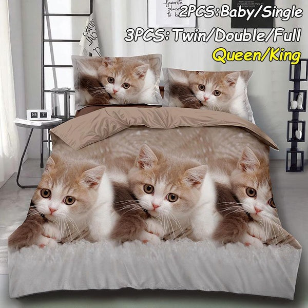 2-3Pcs Bedding Set 3D Cat Printing Bedclothes Bedding Decor Winter Comfortable Duvet Cover Set Baby Single Twin Double Full Queen King Size Bedding