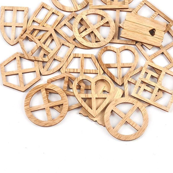 25Pcs 3-4.5cm Mix Shape Mini Window Round-Heart-Hexagon Wood Crafts Slices Scrpbook Home Decor Handmade DIY Wooden Accessrioes c3722