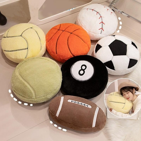 Sports Theme Throw Pillows Football Soccer Basketball Rugby Baseball Volleyball Fluffy Soft Plush Pillow for Sofa Couch Kid Room Decor