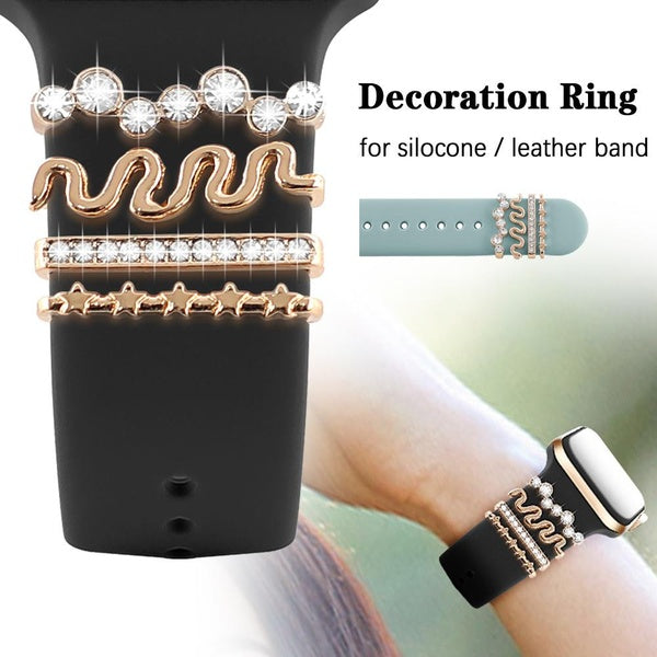 Bague de décoration de bracelet de montre pour montre Apple pour bracelets en silicone en cuir Accessor Charmes décoratifs en métal Bijoux en diamant