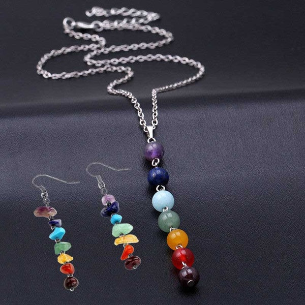 7 CHAKRA guérison colliers de Yoga perles colorées guérison pierre naturelle pendentif colliers Yoga équilibrage boucles d'oreilles en pierre collier