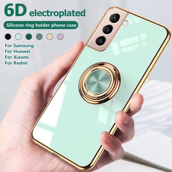 Étui de cadre de placage de luxe avec porte-anneau magnétique de voiture pour Samsung galaxy S22 S22 Plus S22 Ultra pour Samsung S21 FE S21 S21 Plus