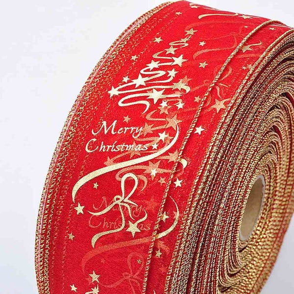 2M Christmas Red Ribbon With Merry Christmas Printing Gauze For Christmas Tree Decoration Bow-knot Gift Package Decoration Supplies