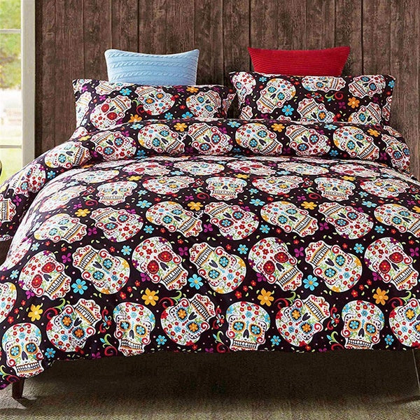 WAJPG Bedroom 3D Skull Bedding Sets Sugar Skull Bedding Luxury Printing Bedding Skeleton Duvet Cover 2-3pcs-set