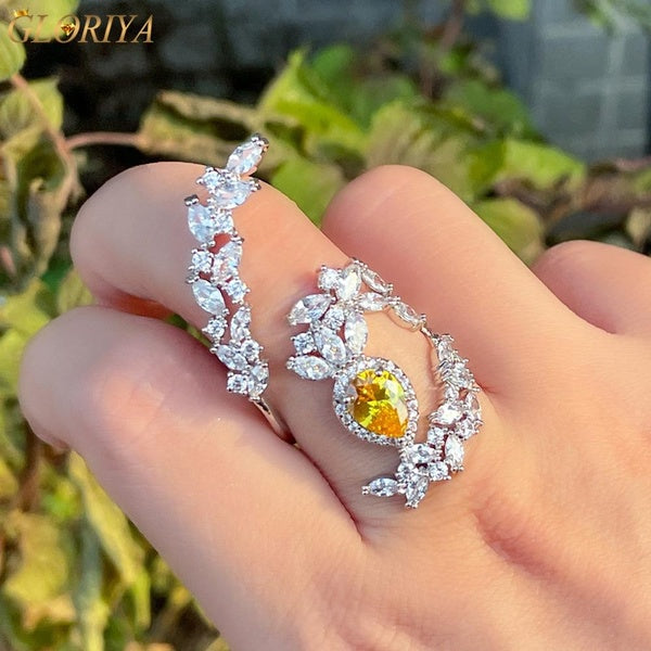 Gloriya Unique Mesdames Bijoux Argent Plaqué Incrustation Marquise Coupe AAA Cubic Zirconia Réglage Jaune Larme Cristal Pierre Queue Forme Prom Party