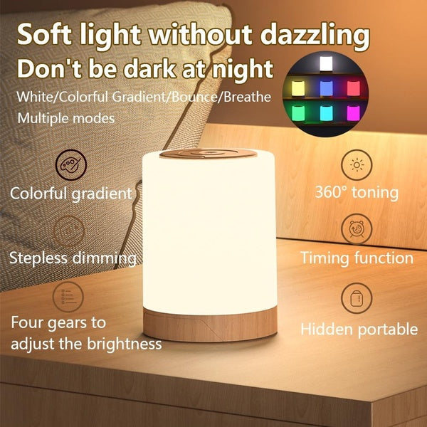 Touch Control Night Light With Hanging USB Rechargeable Dimmable RGB Night Light Bedroom Bedside Ambient Table Lamp With Timer