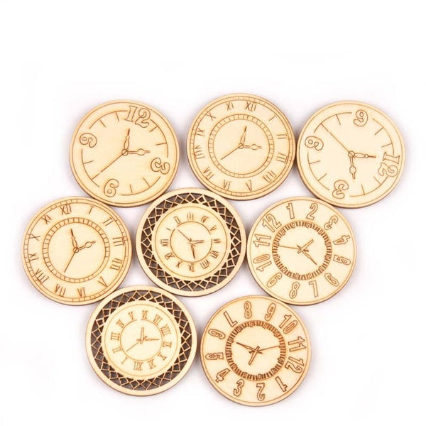 8 pièces 45mm mixte rondeur horloge motif bois bricolage Scrapbooking artisanat créativité en bois ornement pour la décoration de la maison MT2144