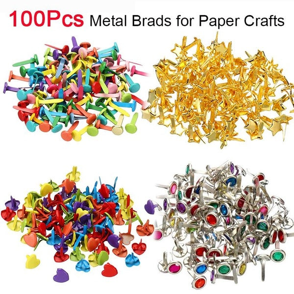 100pcs Mix Pattern Metal Brads DIY Scrapbooking Crafts Accessories For Home Decor Embellishment Fastener Brads Supplies