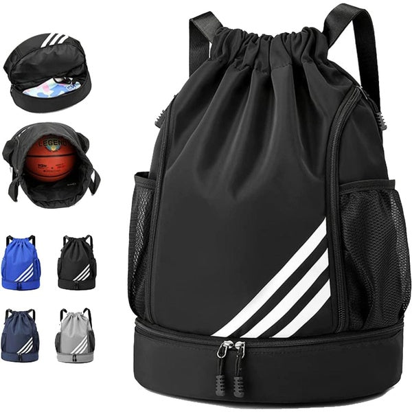 Sports Backpacks Waterproof Drawstring Backpack Sports Gym Bag With Shoe Compartment and Water Bottle Holder