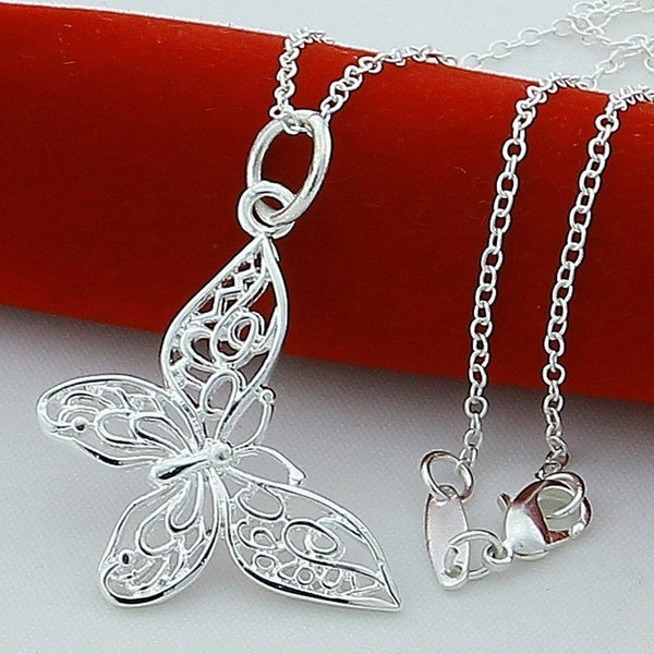 Wholesale Jewellery, Jewelry Empty Butterfly Necklace 925 Sterling Silver Ladies Jewelry Accessories Simple Fashion Cross Necklace Silver