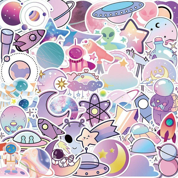 10-50pcs Cute Gradient Color Cartoon Planet Aesthetic Stickers Astronaut Alien Stickers Luggage Diy Skateboard Laptop Helmet Guitar Sticker