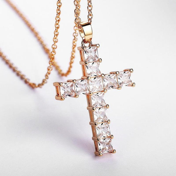 Copper inset zircon cross necklace trend classic neutral wind cross choker cross pendant necklace personality for Women Men Hot Sale for Party Jewelr