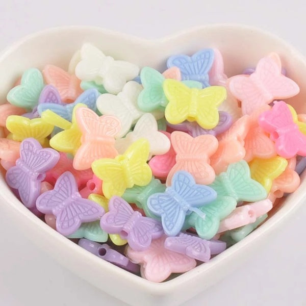 50pcs 11x14mm Mixed Candy Color Acrylic Butterfly spacer Beads Charms For Jewelry Making YKL0598x