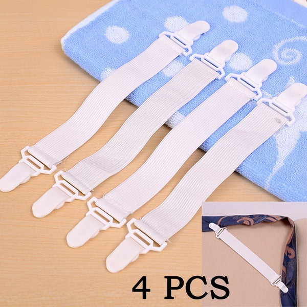 4 Pc-Lot Bed Sheet Mattress Cover Tablecloth Blankets Grippers Straps Suspenders Clip Holder Elastic Belt Fasteners Portable Adjustable White
