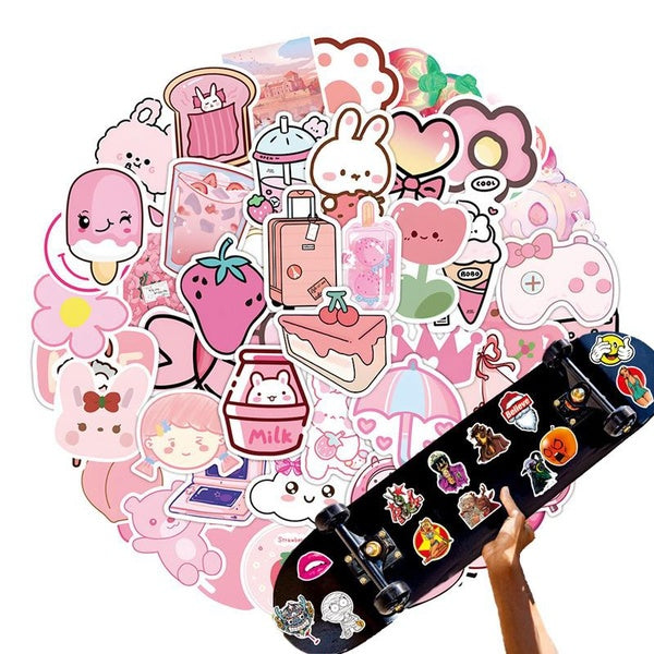 15-62PCS-pack Pink Cute Sticker Cake Strawberry Vinyl Stickers Water Bottle Laptop Mobile Phone Skateboard Kids Adult Stickers