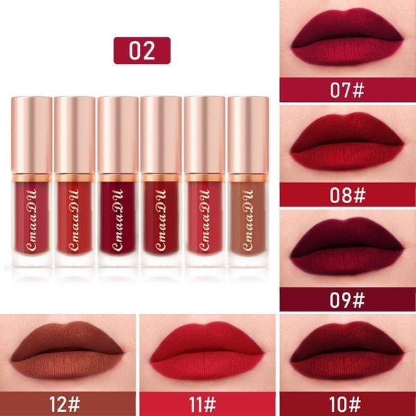 CmaaDu 6Pcs Makeup Lipstick Liquid Velvet Matte Gloss Lip Red Lipstick Nude Women Long Lasting Waterproof Beauty Cosmetic Kit