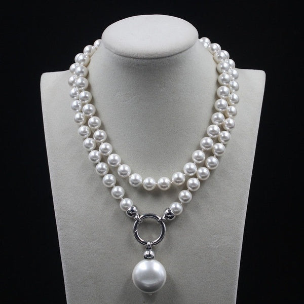 Charmant collier de perles de coquillage blanc AAA 10 mm de mariage long 32 pouces